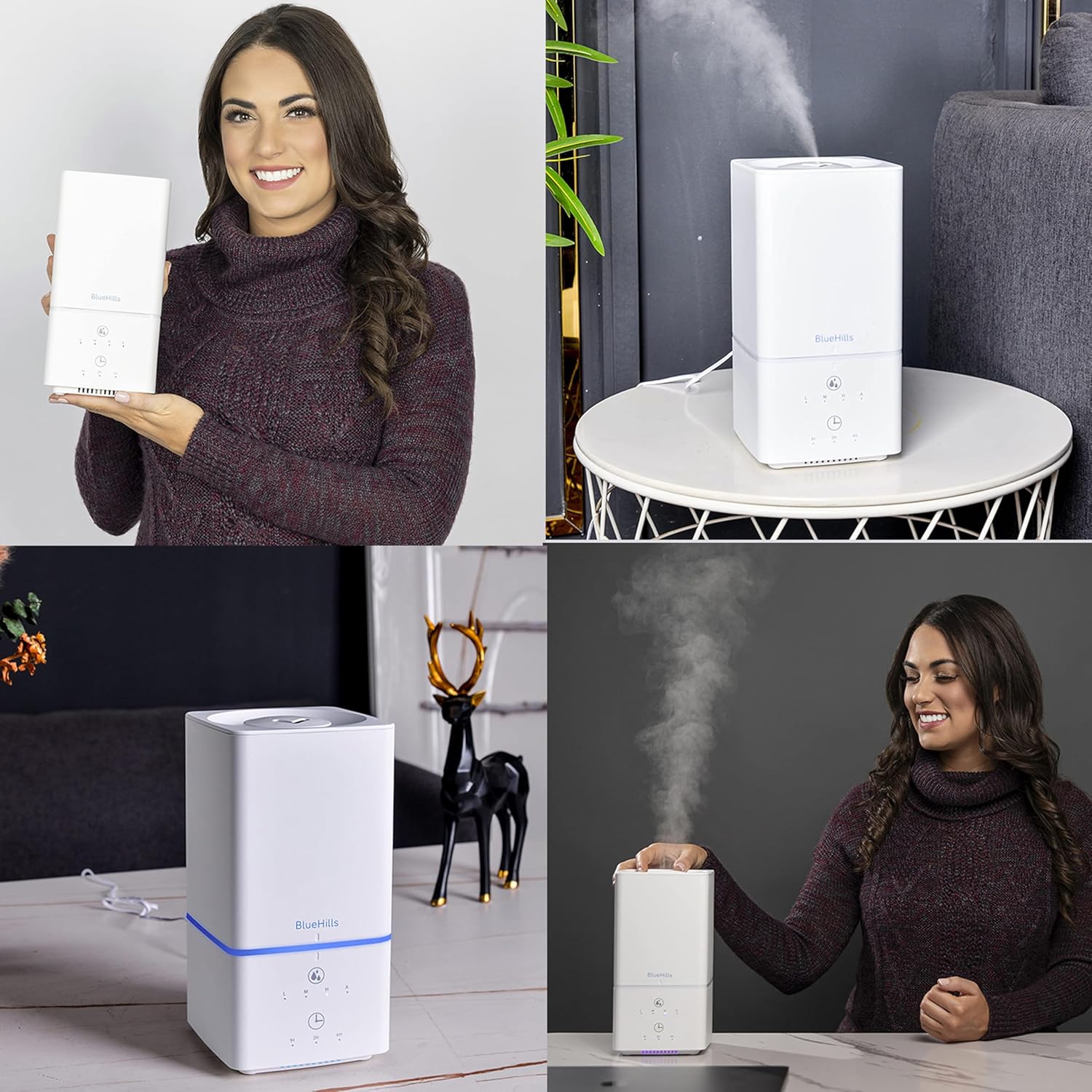 BlueHills 1000 ML Premium Essential Oil Diffuser Humidifier Combo Square White Aroma Diffuser for Large Room Home Quiet Modern Design Long Run Time High Capacity Oil Diffuser - Solid White - H101