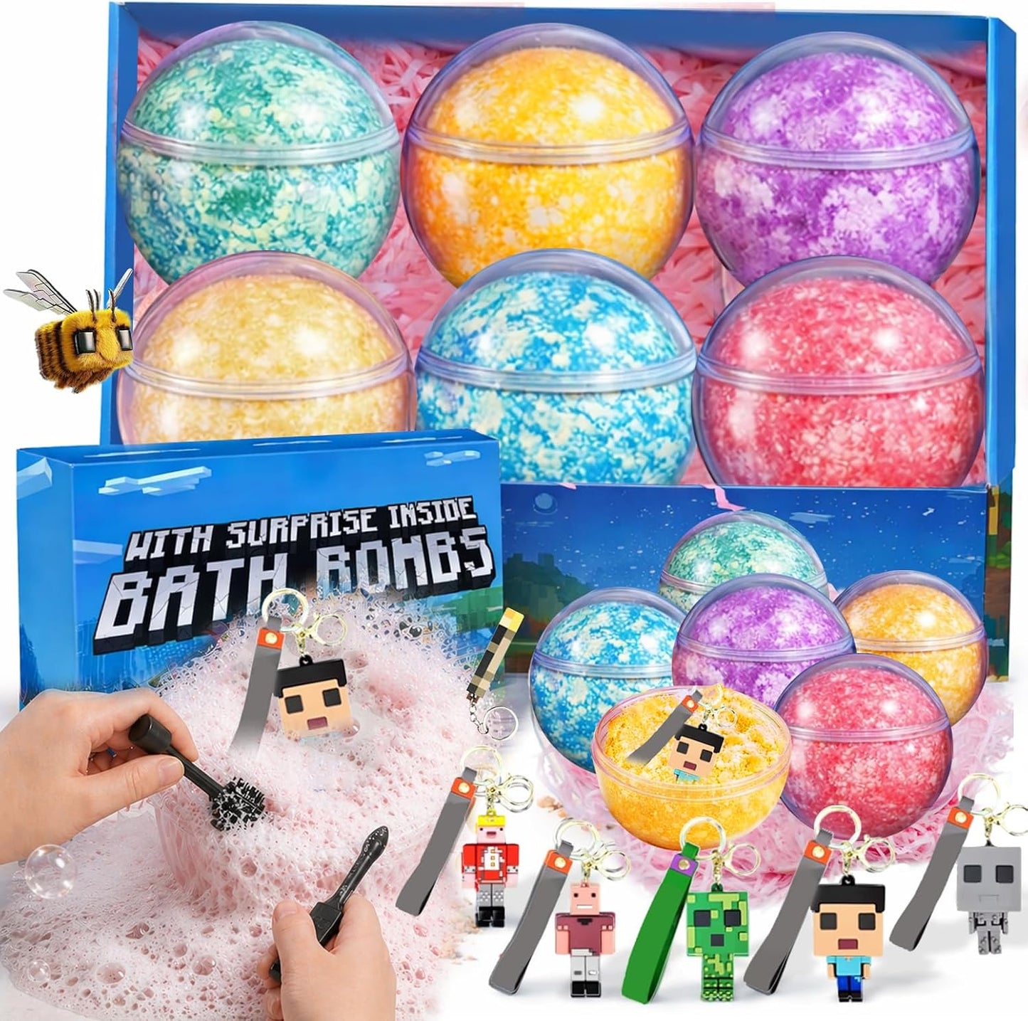 Bath Bombs for Kids: 3 in 1 Build My Own World Dig a Bath Bombs with Toys Inside, Organic Bath Bomb Rich in Natural Essential Oils, Kids Bath Bomb for Dry Skin Moisturize, Summer Party Favors(6 Pcs)