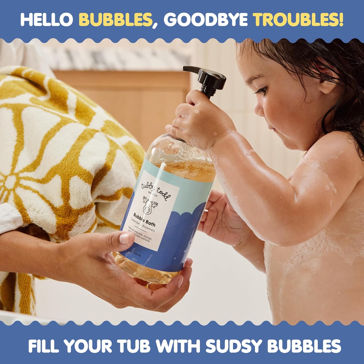 TUBBY TODD Bubble Bath for Kids, Toddlers & Babies - Hypoallergenic, Non-Irritating Sensitive Skin Bubble Bath - 2 Pack, 25 fl oz & 8 fl oz - Lavender Rosemary