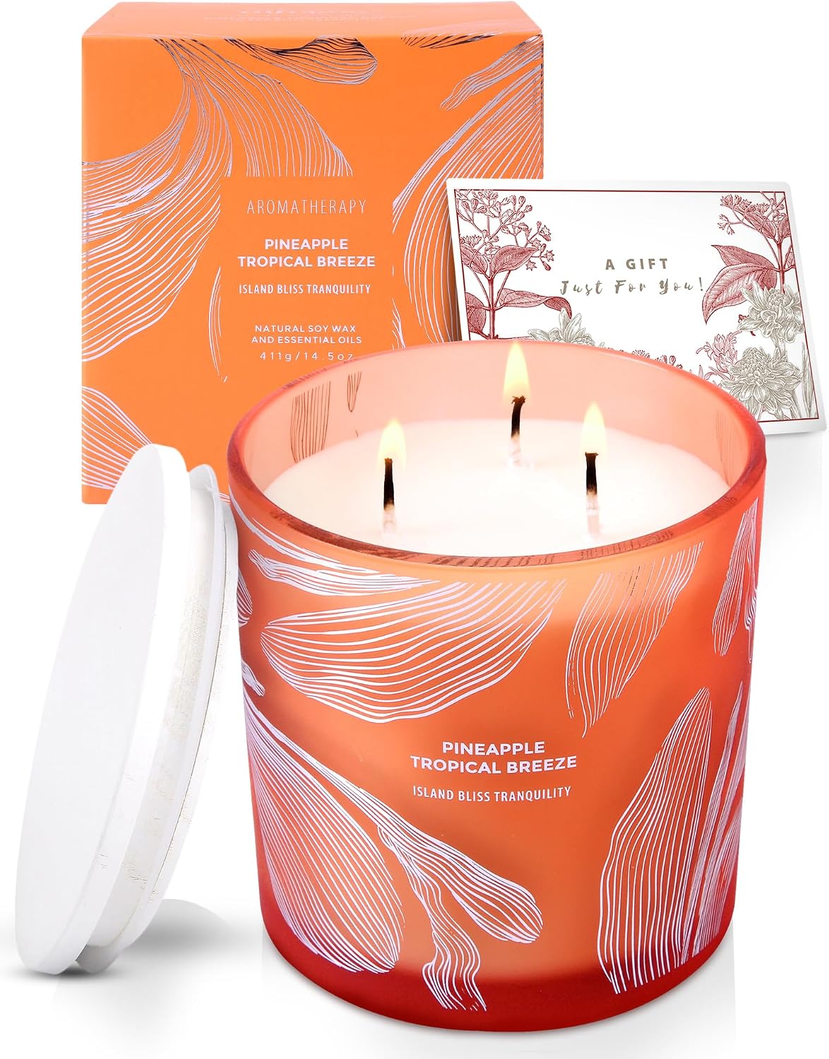 Pineapple Tropical Breeze 3 Wick Candle for Home Scented | 14.5 oz Large Soy Candle | Tropical Pineapple Fruit Summer Scented Candle | Fruity Aromatherapy Candles | Beach Gift for Women & Men
