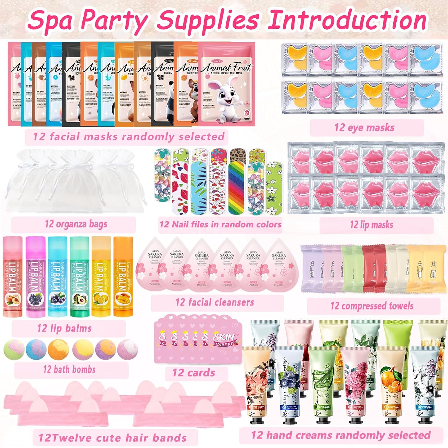 144 PCS Spa Party Supplies for Women,Spa Day Favors Essentials Include Face Masks Skincare, Lip Balm, Under Eye Patches, Foot Bath Bomb, Bulk Gifts For Women,Spa Kit Self Care
