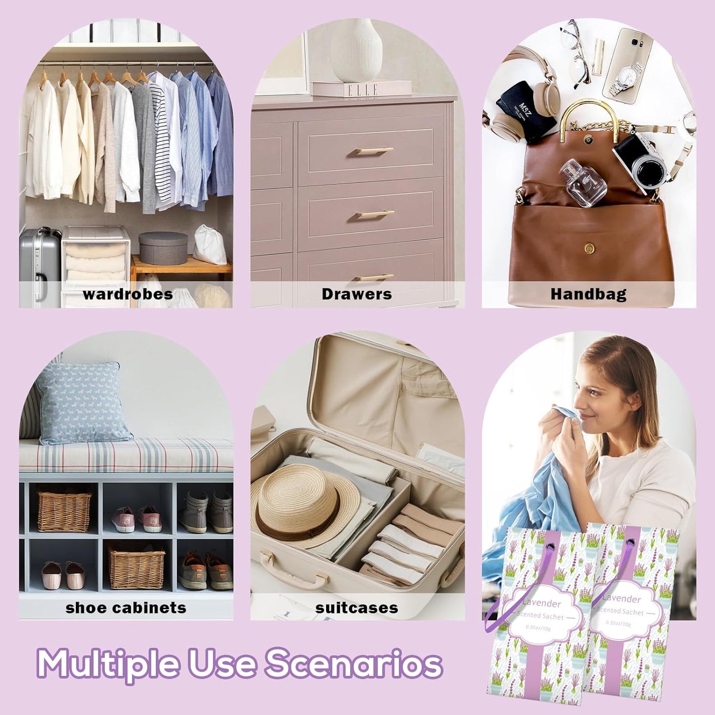 SCENTORINI Lavender Sachets for Drawers and Closets, Long-Lasting Sachets Bags, Pack of 14, Home Fragrance Sachet for Wardrobe, Closet, Drawer, Suitcases, Handbags,