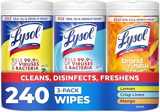 LYSOL Disinfecting Wipes, All Purpose Cleaner, Multi-Surface Antibacterial Cleaning Wipes, Household Cleaning Supplies, Dorm Essentials, Lemon + Crisp Linen + Mango & Hibiscus Scent, 80 ct. (3 Pack)