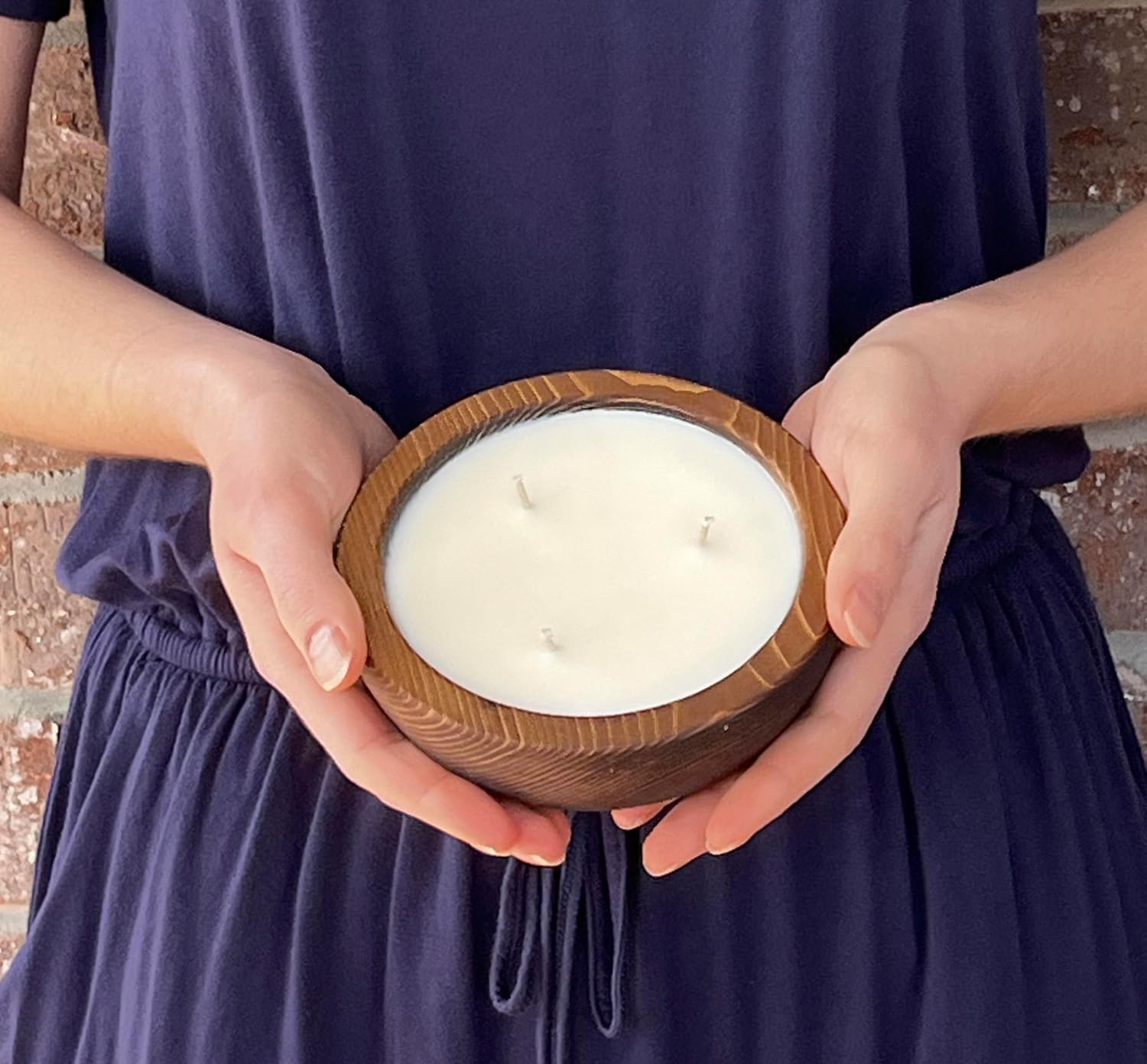 Bonneville Handmade Candles / 5 1/4" x 2" Hand Poured Wood Bowl Candle, 3 Wick/Dough Bowl Candle/Up to 25 Hour Burn Time / 100% Soy Wax/Scented Candle/Rustic/Holiday (Warm Vanilla)