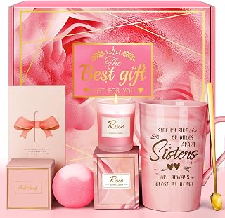 Mothers Day Gifts for Sister: Eletorot Unique Pink Spa Relaxation Baskets Set, Christmas, Holiday, Birthday, Valentines Day Presents for Her from Sisters