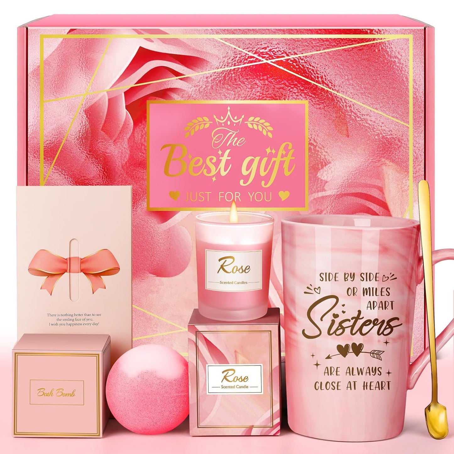 Mothers Day Gifts for Sister: Eletorot Unique Pink Spa Relaxation Baskets Set, Christmas, Holiday, Birthday, Valentines Day Presents for Her from Sisters