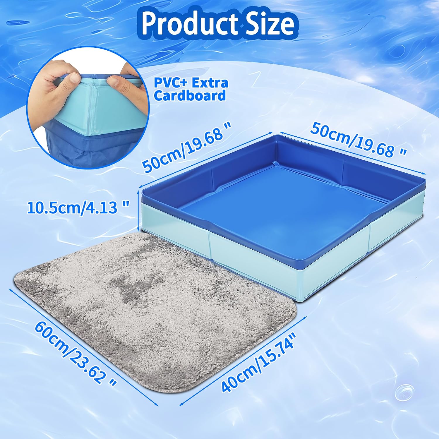 19.6"x19.6"x4.1" Lagre Pool Foot Bath Basin with Mats, Foldable Square Pool Foot Wash Tub for Above Ground Swimming Pools Spa Entry Ladder Pool Accessories Pool Clean Feet Accessory