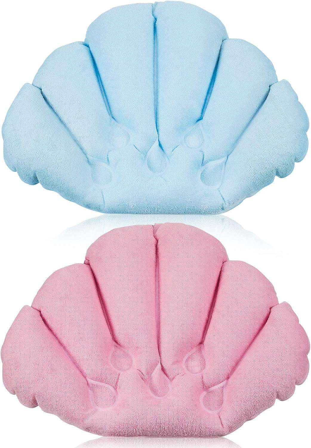 2 Pieces Inflatable Bath Pillow with Suction Cups, Terry Cloth Covered Bath Pillow Shell Shape Bathtub Spa Pillow Comfortable Soft Bath Cushion, Neck Support for Bathtub, Hot Tub, Home Spa Tub