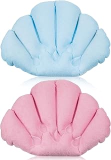 2 Pieces Inflatable Bath Pillow with Suction Cups, Terry Cloth Covered Bath Pillow Shell Shape Bathtub Spa Pillow Comfortable Soft Bath Cushion, Neck Support for Bathtub, Hot Tub, Home Spa Tub