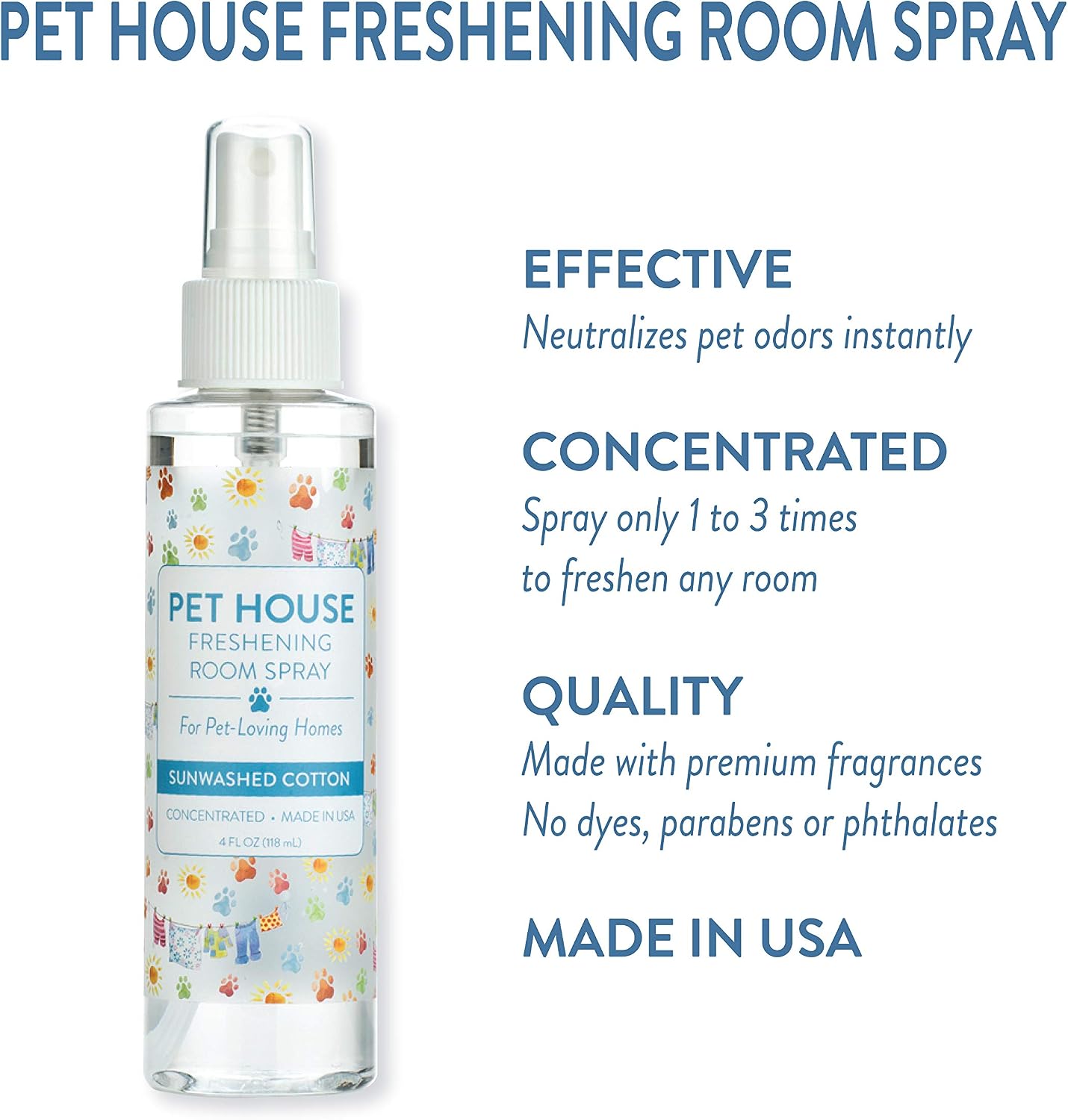 One Fur All Pet Air Freshener 4 OZ Concentrated Room Spray for Pet Odor, Sunwashed Cotton, Pack of 1
