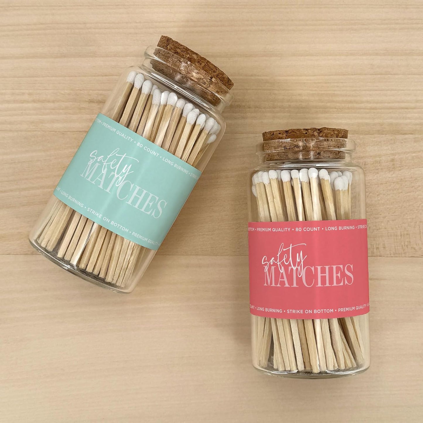Wooden Safety Matches in a Jar with Striker | Decorative Matches for Candles | Long Matches for Candles in Apothecary Glass Jar | Approx. 80 Safety Matches for Home Decor & Bathroom