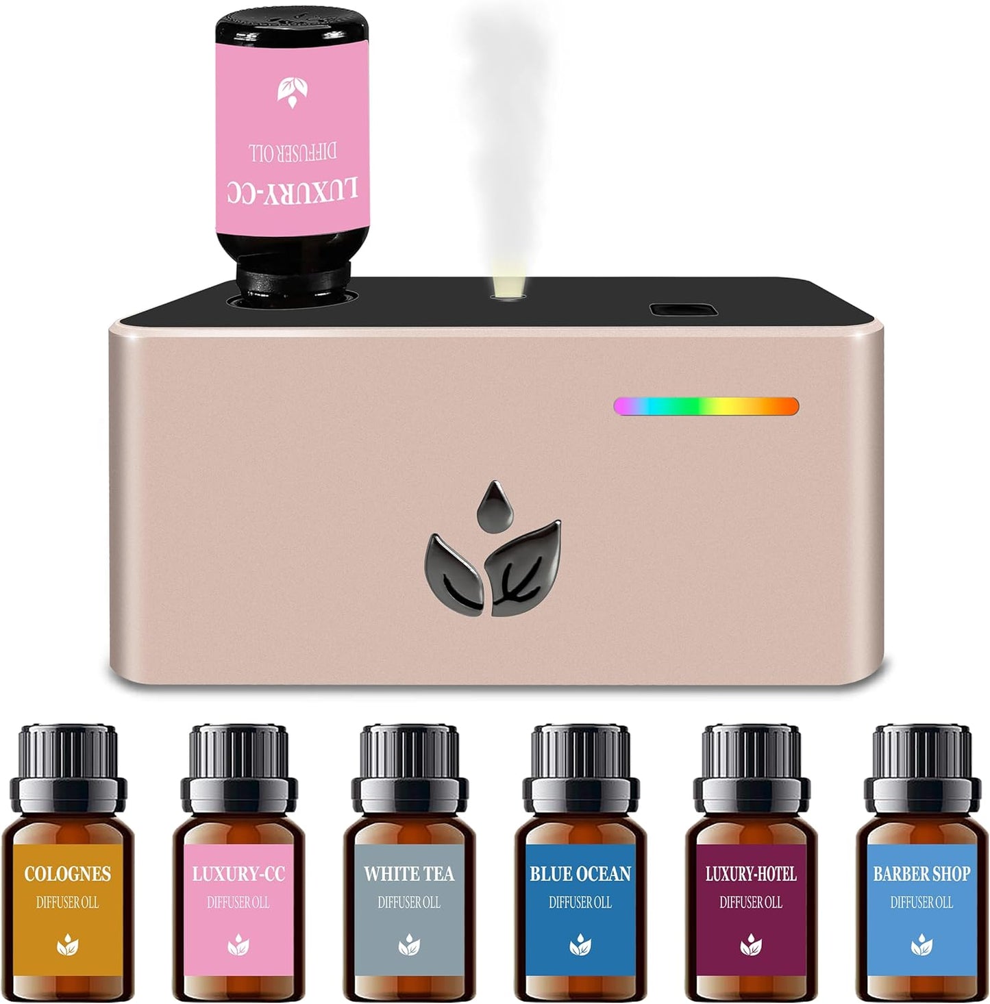 Waterless Diffuser, Essential Oil Diffuser with 6pcs Mixed Scent Fragrance Oils, Rechargeable Air Aromatherapy Diffuser with 3 Spray Modes for Home Office Hotel