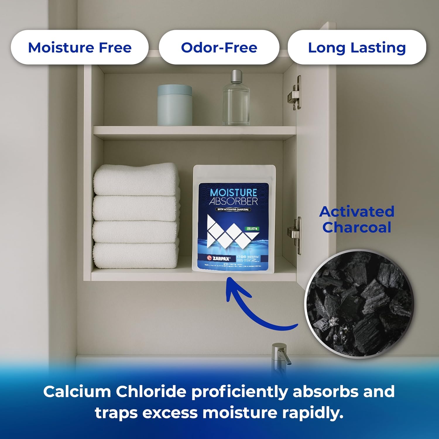 Zarpax Moisture Absorber Sachets Activated Charcoal 7.5 oz/212g - Remove Excess Moisture In Air & Odor - Desiccant Dehumidifier for Closet, Drawer, Storage - Dampness & Humidity Control - Set of 10