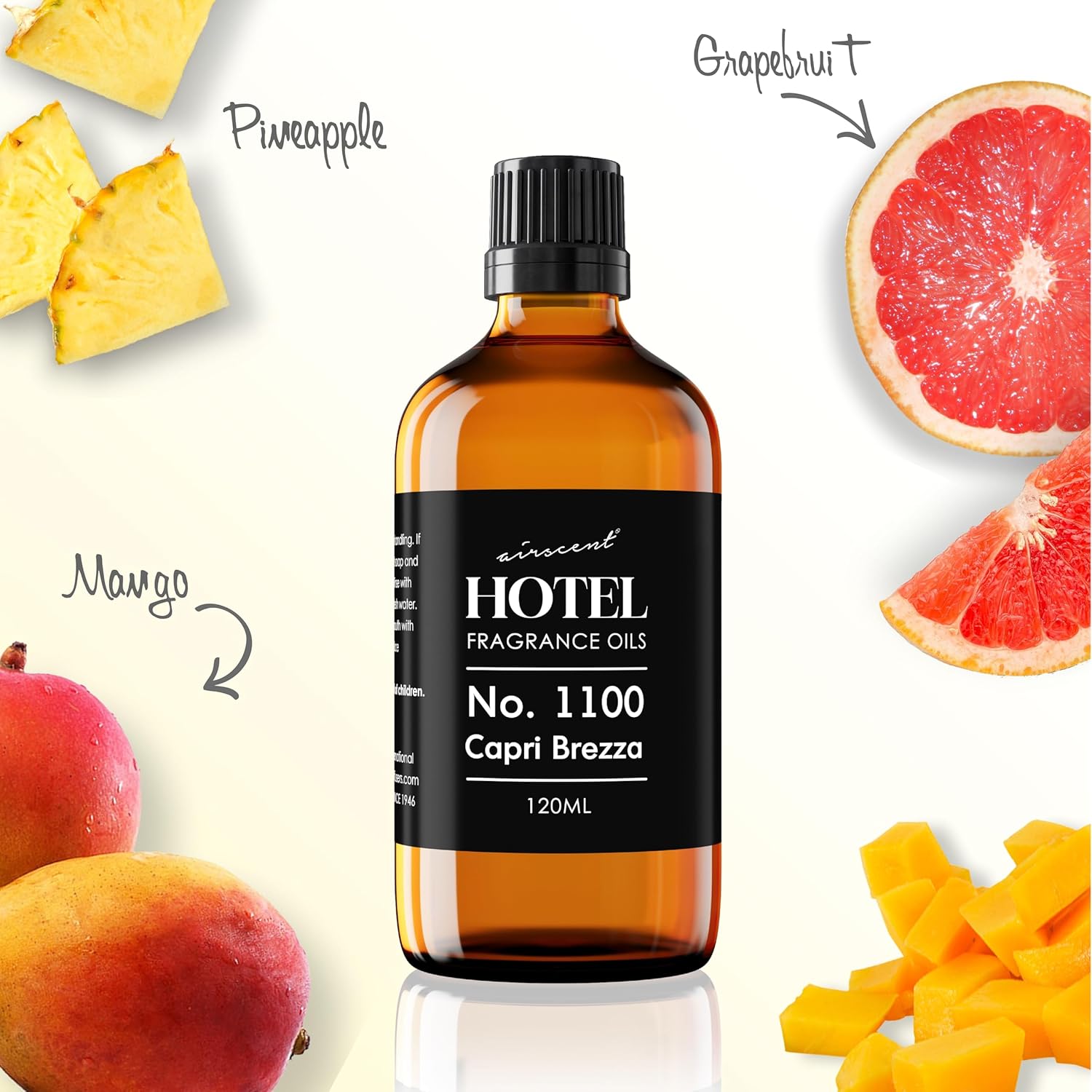 AirScent Capri Brezza Diffuser Oil No. 1100 - Grapefruit Pineapple Mango - Volcano-Inspired Fragrance Oil for Ultrasonic and Waterless Diffusers and Crafting - 10 mL, 0.34 fl oz Glass Bottle