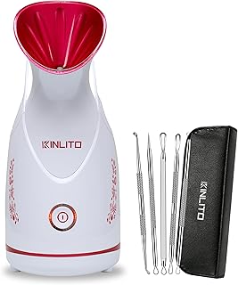 KINLITO Facial Steamer Ionic Face Steamer for Home Facial, Warm Mist Portable Facial Steamer for Deep Cleaning Unclog Pores with Blackhead Remover, Aromatherapy Kit for Personal Home SPA (Rose Red)
