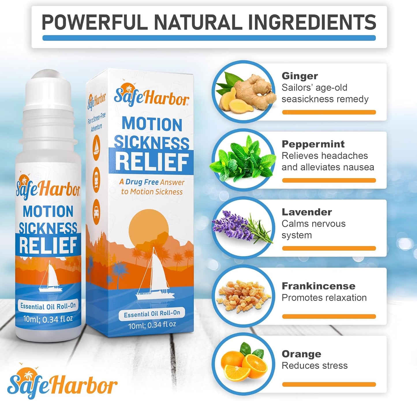 SafeHarbor Motion Sickness Relief Roll-On | Anti Nausea Essential Oil for Sea Sickness, Dizzy & Carsick Relief in Children and Adults, Your Cruise Ship Essential | 100% Natural, Drug Free (10 ml)