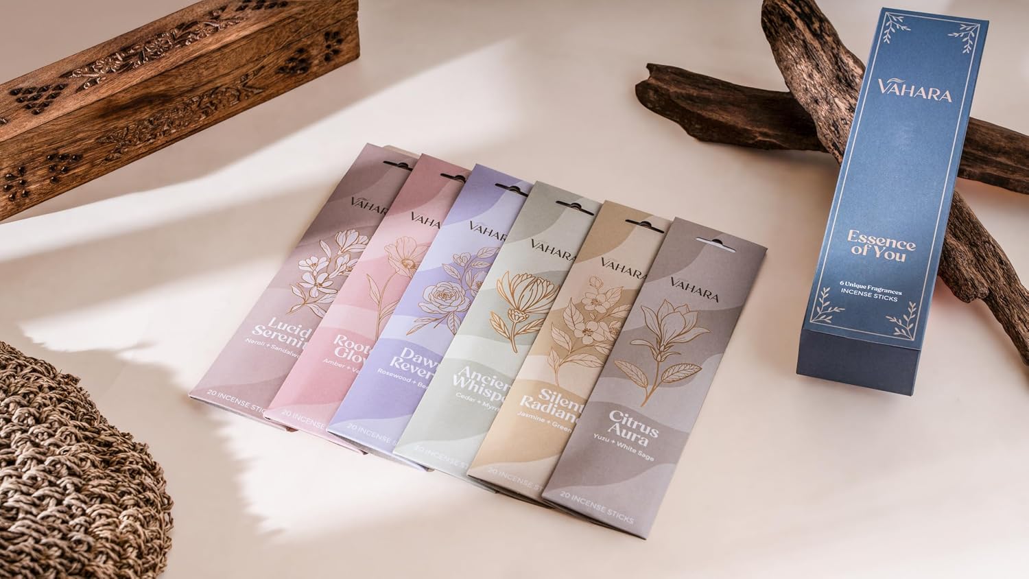 Incense Sticks Variety Pack – Natural Masala Incense Sticks, Premium VAHARA Hand-Rolled Incense for Home Fragrance, Aromatherapy & Meditation (Premium Vahara Essence of You, 6 Fragrance Packs)