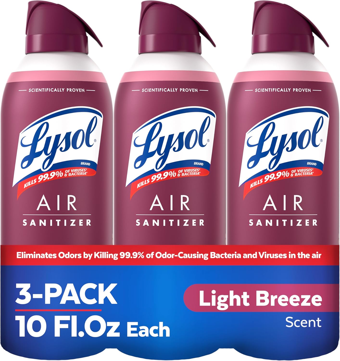 Lysol Air Sanitizer Spray with Bacterial Odor Eliminator for Home & Office, Sanitizing Air Spray, Air Freshener Alternative, Light Breeze Scent, 10 oz (Pack of 3)