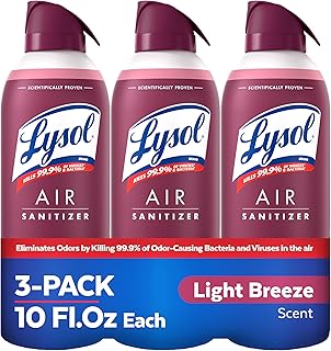 Lysol Air Sanitizer Spray with Bacterial Odor Eliminator for Home & Office, Sanitizing Air Spray, Air Freshener Alternative, Light Breeze Scent, 10 oz (Pack of 3)