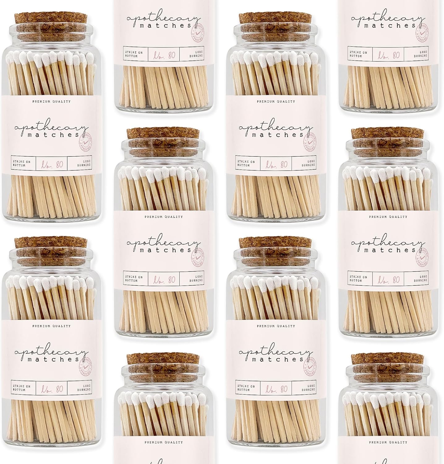 Apothecary Wooden Matches in a Jar with Striker | Decorative Matches for Candles | Long Matches for Candles in Apothecary Glass Jar | Approx. 80 Safety Matches for Home Decor & Bathroom (1 Jar)