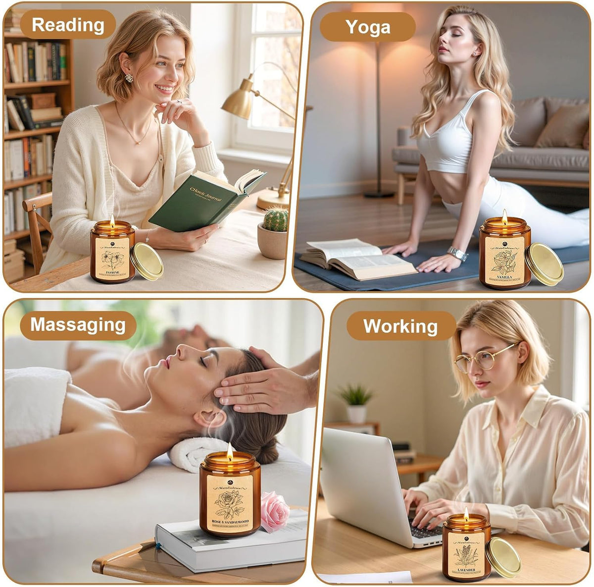 4 Fragrance Scented Candle Set for Women, 160 Hours Long-Lasting Burn
