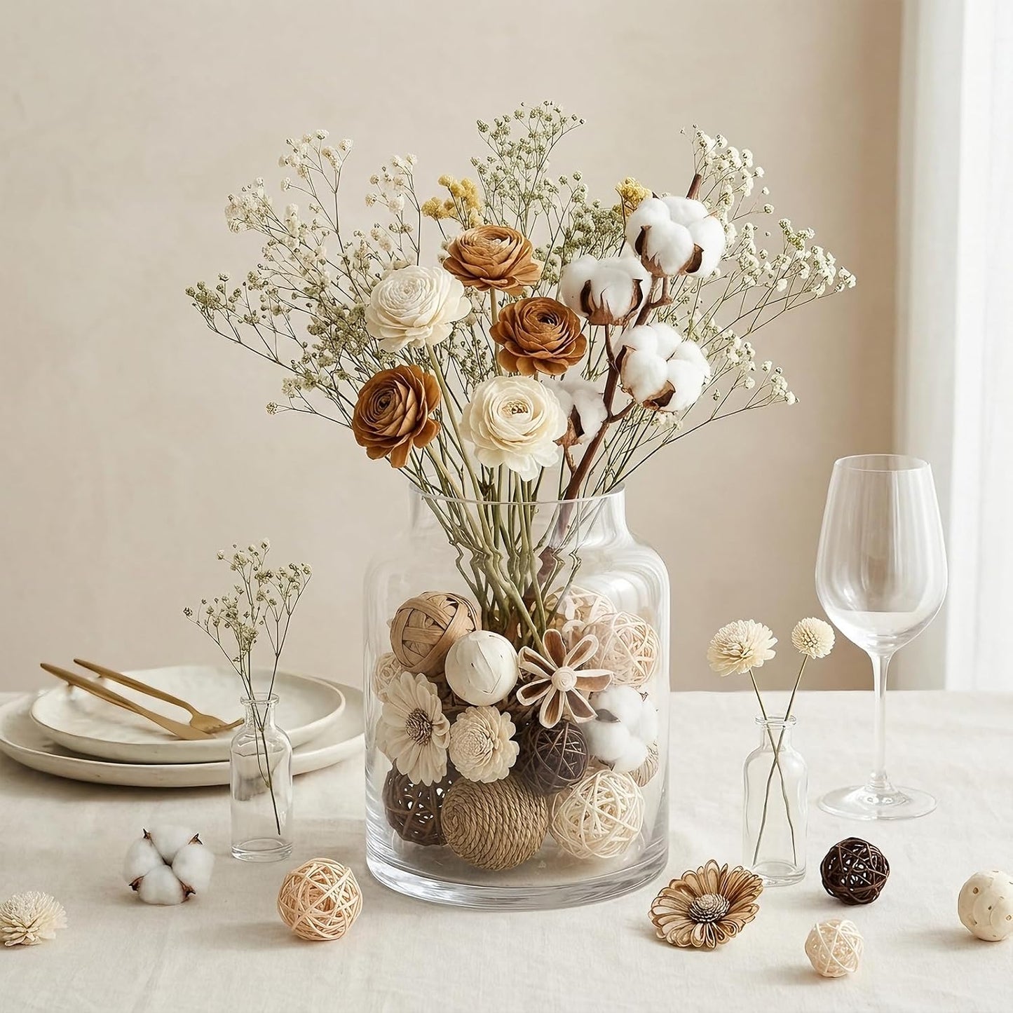 18 PCS Decorative Ball Filler Natural Bowl Filler Woven Rattan Balls Bowl Centerpiece Balls for Vase Potpourri Tabletop Wedding Party Home Decorations