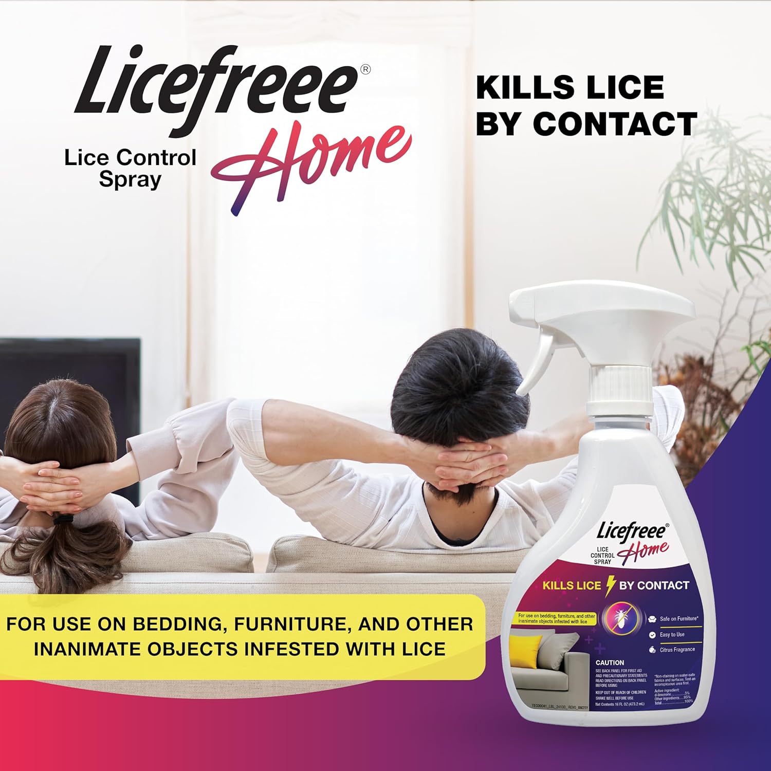 Licefreee! Home Spray, Head Lice Treatment for Furniture, Non-Staining, Lice Spray, 16 Fluid Ounce