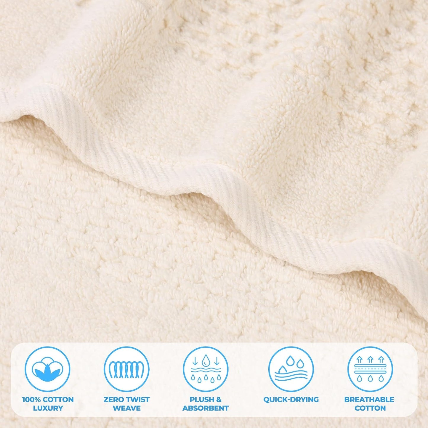 Superior Playa Zero Twist Cotton Medium Weight Towels, for Guest Bath, Bathroom, Shower, Spa, Plush, Quick Dry, Ultra-Soft Towels, Bath Essentials, Waffle Textured, 6 Piece Assorted Towel Set, Ivory