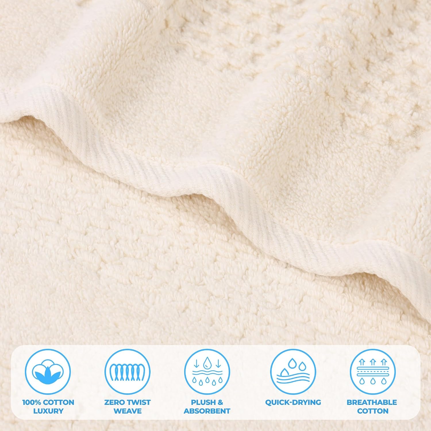 Superior Playa Zero Twist Cotton Medium Weight Towels, for Guest Bath, Bathroom, Shower, Spa, Plush, Quick Dry, Ultra-Soft Towels, Bath Essentials, Waffle Textured, 6 Piece Assorted Towel Set, Ivory