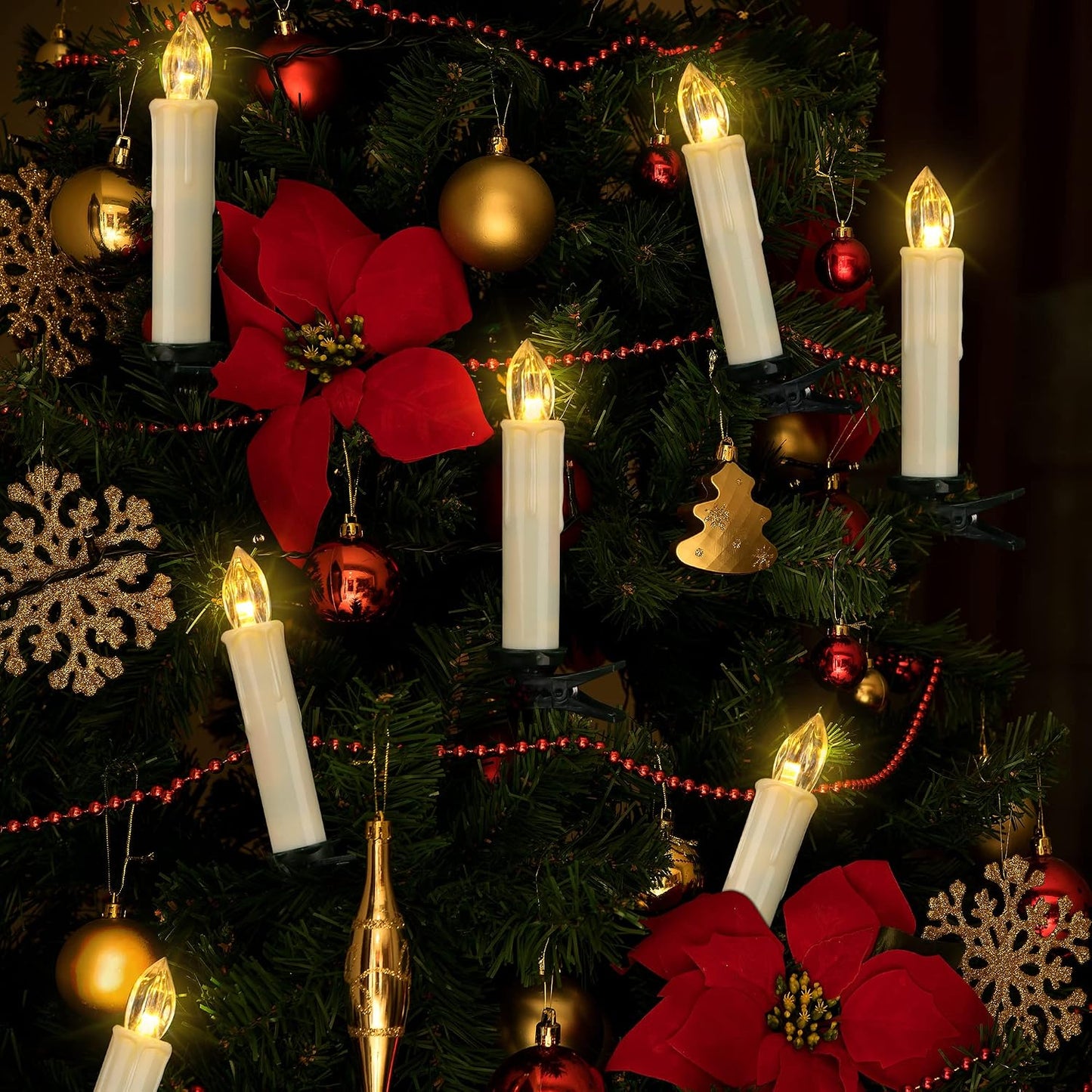 24PCS LED Flameless Taper Candles Flickering with Remote Timer, Battery Operated Waterproof Christmas Tree Candles, Warm White Window Candle Lights, Perfect for Christmas, Home Decoration (Ivory)
