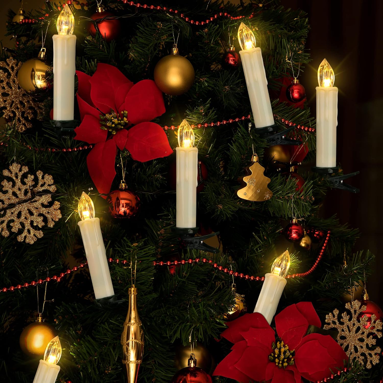 24PCS LED Flameless Taper Candles Flickering with Remote Timer, Battery Operated Waterproof Christmas Tree Candles, Warm White Window Candle Lights, Perfect for Christmas, Home Decoration (Ivory)