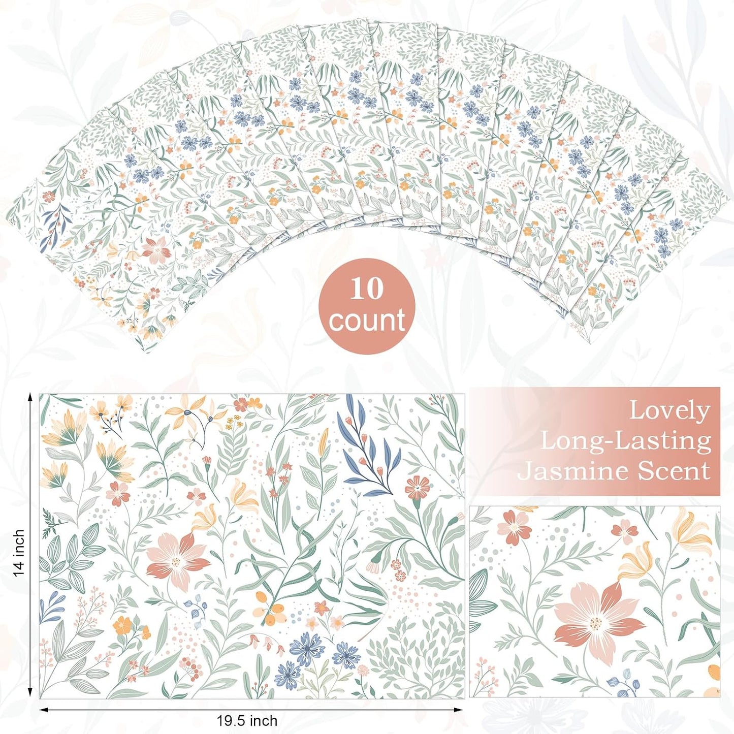 Gersoniel 10 Sheets Floral Pattern Drawer Liners for Dresser 19.5 x 14 Inches Flowers Scented Drawer Liners Non Adhesive Scented Paper for Fragrant Home Shelf Closet(Fresh)