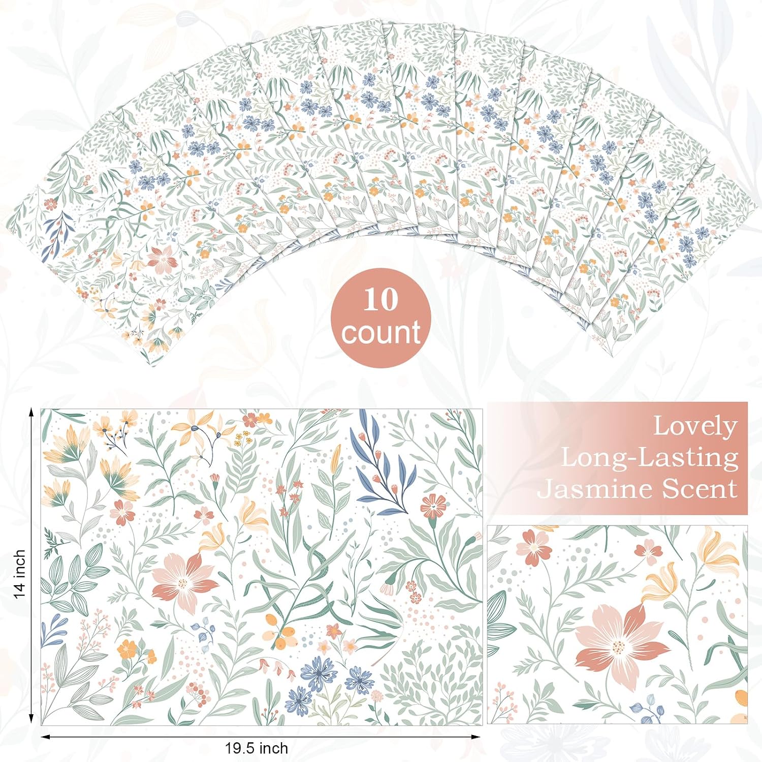 Gersoniel 10 Sheets Floral Pattern Drawer Liners for Dresser 19.5 x 14 Inches Flowers Scented Drawer Liners Non Adhesive Scented Paper for Fragrant Home Shelf Closet(Fresh)
