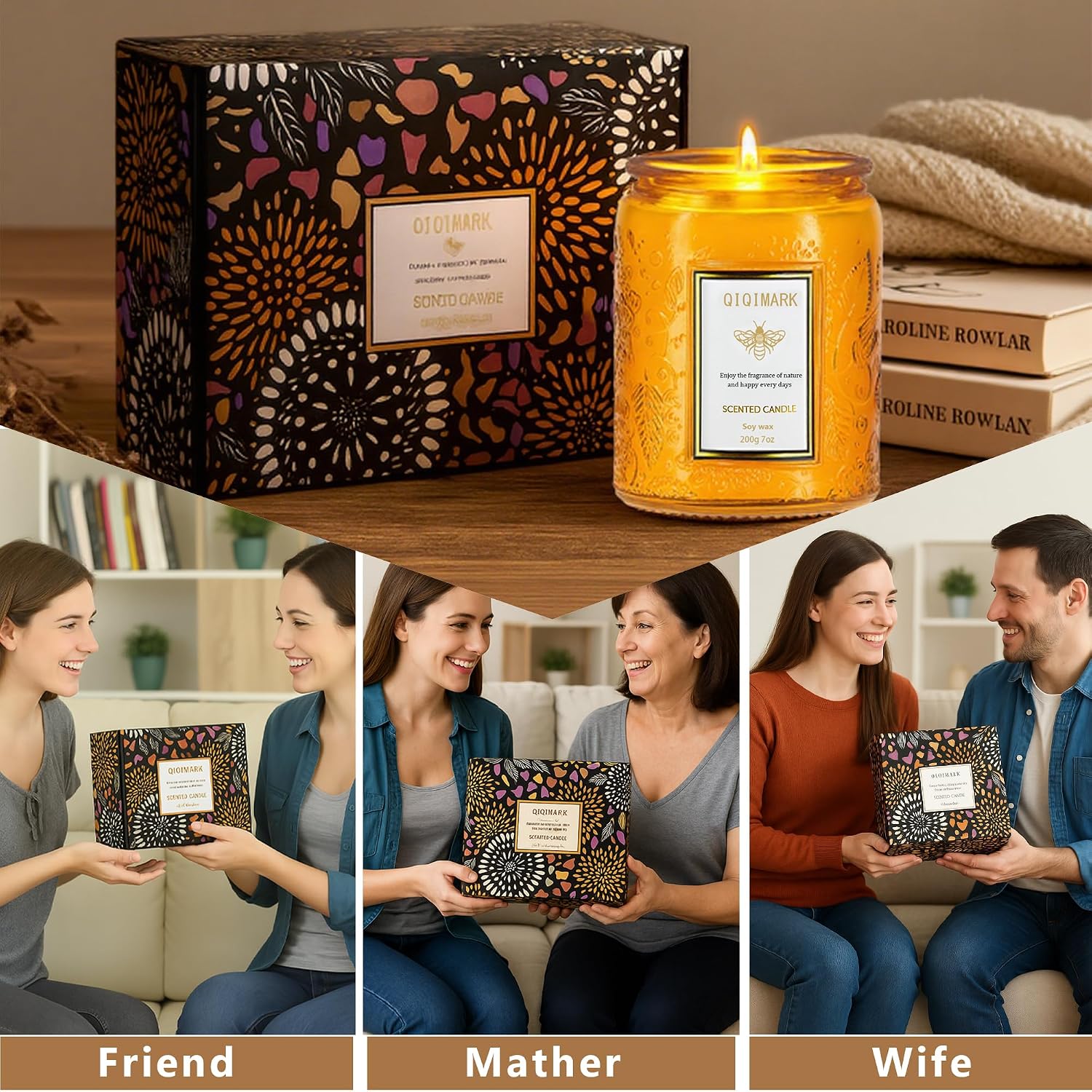 Positive Energy Candle Gift for Women, 6 Pack Yellow Jar Scented Soy Candles, Home Fragrance Set for Happiness & Relaxation, Birthday Gifts, Cozy Room Decor Candle Set