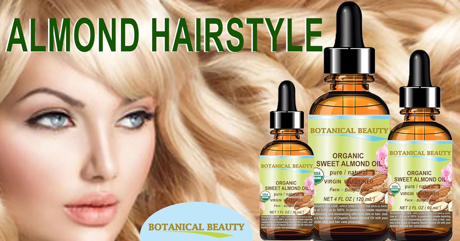 Botanical Beauty‎ Organic SWEET ALMOND OIL 100% Pure Natural Virgin Unrefined Undiluted Cold Pressed Carrier Oil for Face, Skin, Body, Hair, Massage, Nails. 2 Fl. oz - 60 ml