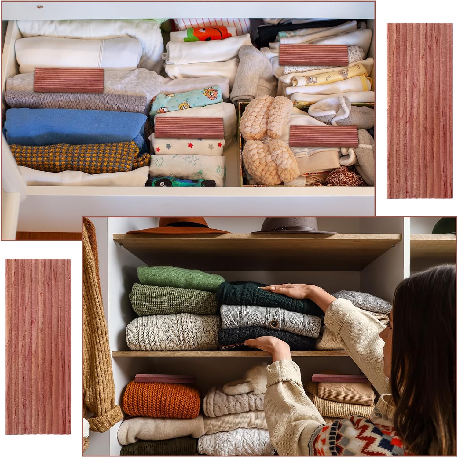 Wenqik 16 Pack Cedar Blocks for Clothes Storage Natural Cedar Hangers for Closet and Drawers, with Metal Hooks, Hanging Scent Chips for Protects & Freshens Clothes, Wardrobes Storage
