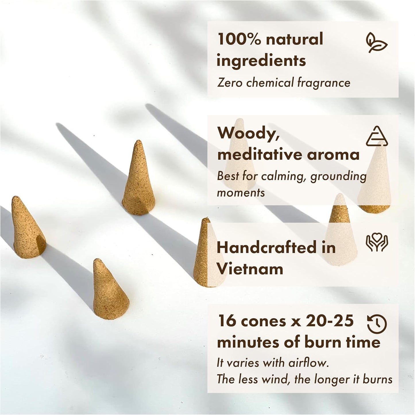 Premium Vietnam Incense - 16 Cones, No Chemical Fragrance, Handcrafted in Vietnam (Agarwood)