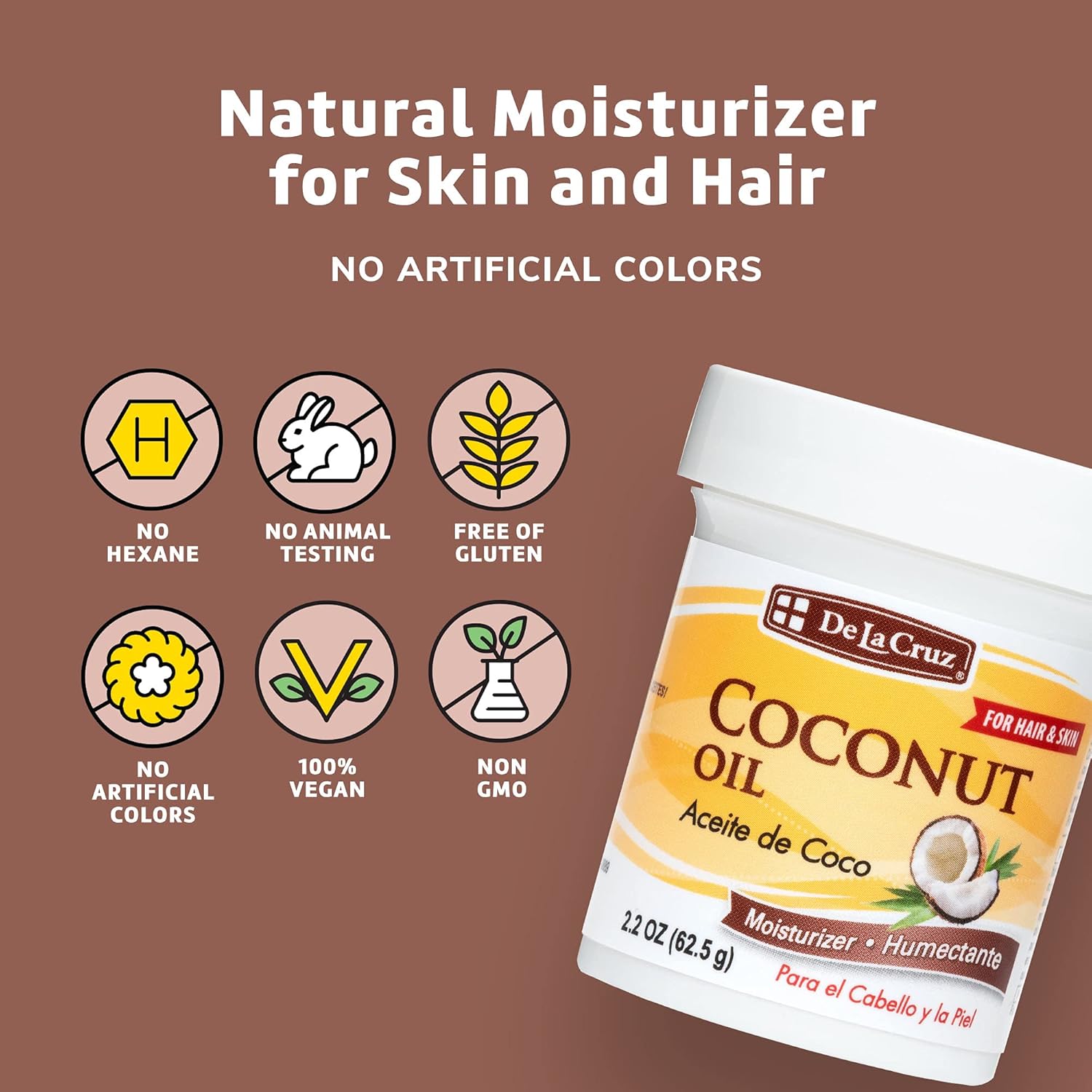 De la Cruz Coconut Oil - Expeller Pressed Coconut Oil for Skin and Hair - Natural Moisturizer for Skin and Hair - 2.2oz