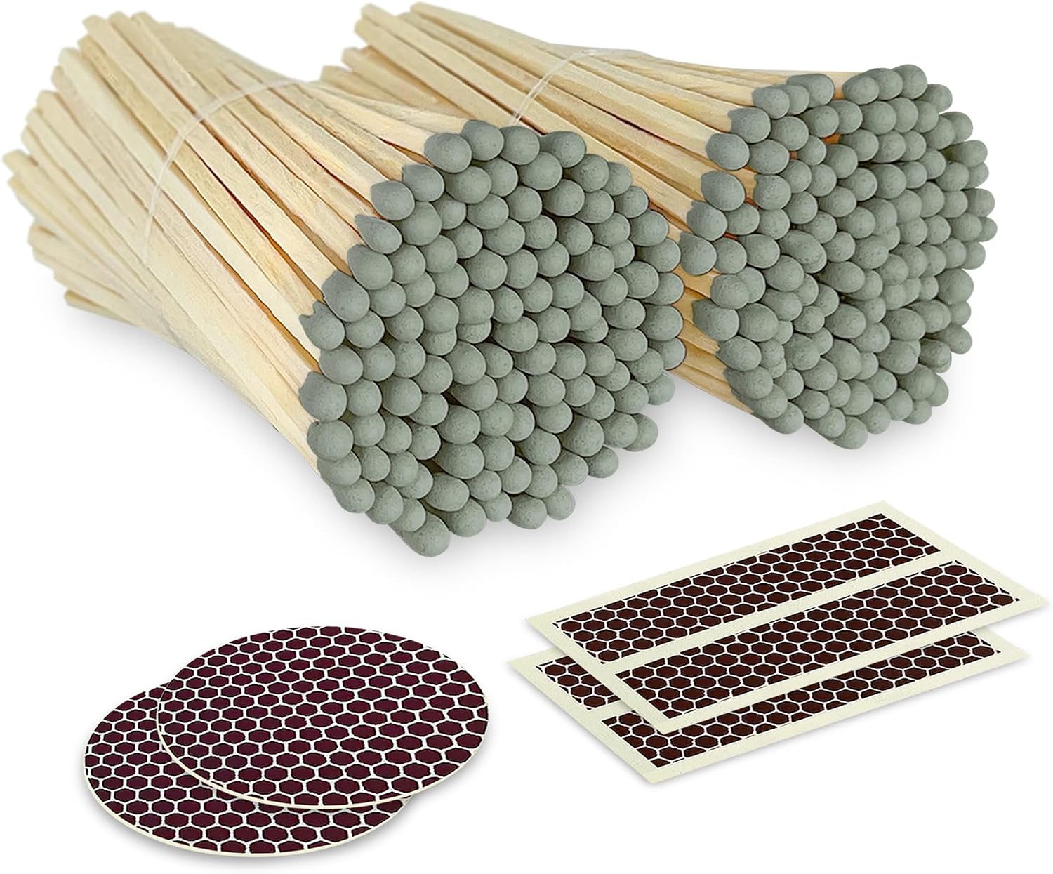 4" Gray Matches (200 Count, with Striking Stickers Included) | Decorative Unique & Fun for Your Home, Gifts, Accessories & Events | Premium Long Wood Safety Matches by Thankful Greetings