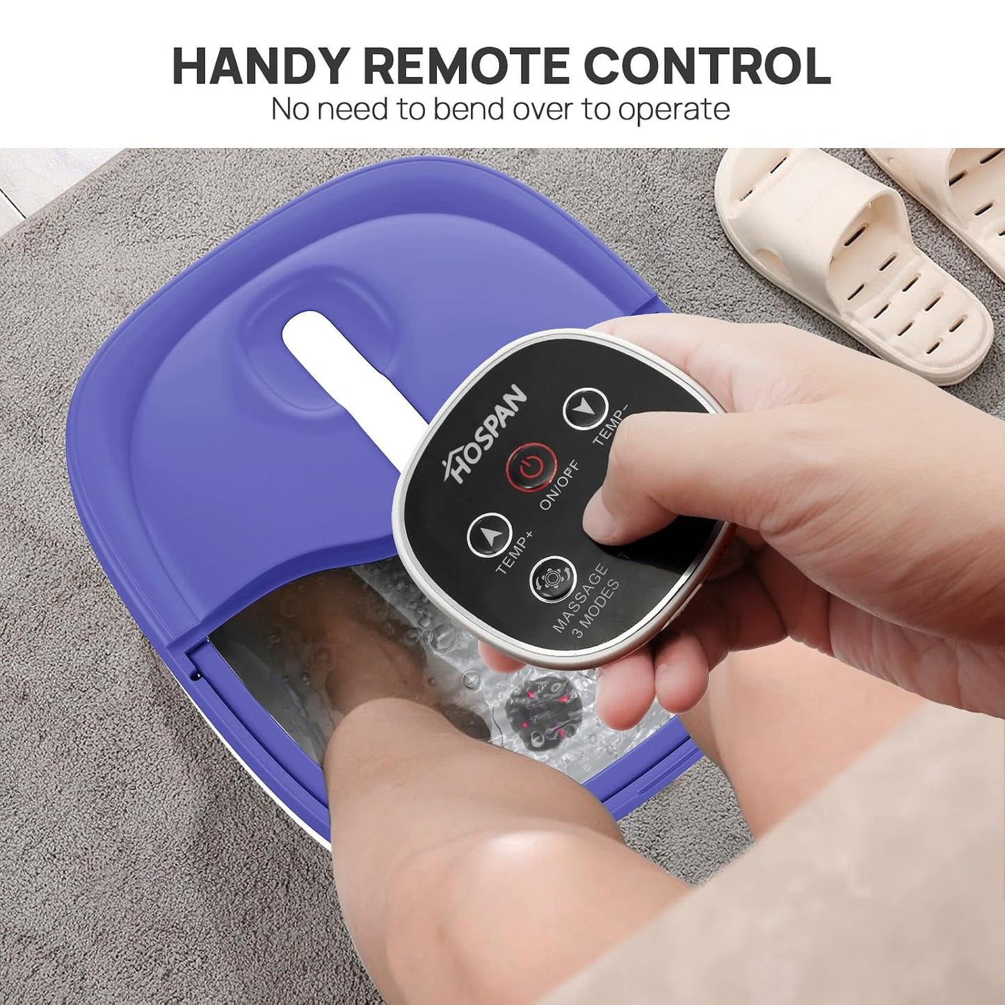 HOSPAN Collapsible Foot Spa Electric Rotary Massage, Foot Bath with Heat, Bubble, Remote, and 24 Motorized Shiatsu Massage Balls. Pedicure Foot Spa for Feet Stress Relief - FS02A