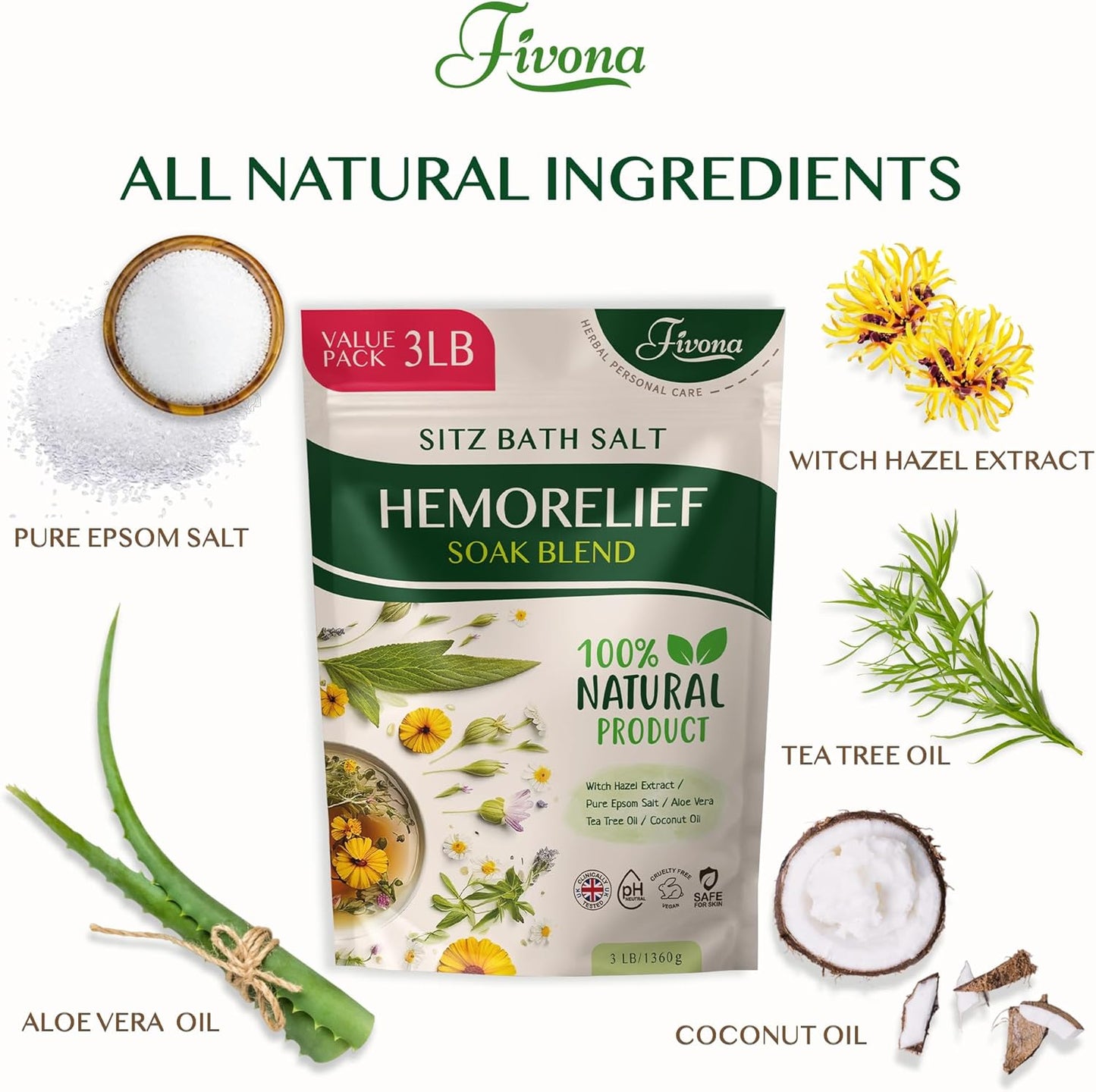 Sitz Bath Salts for Hemorrhoids Treatment - Soak Blend Epsom Salt with Natural Essential Oils, Soothing Perineal Soaking for Postpartum Care, Discomfort Relief, Fissures - Value Pack 3LB