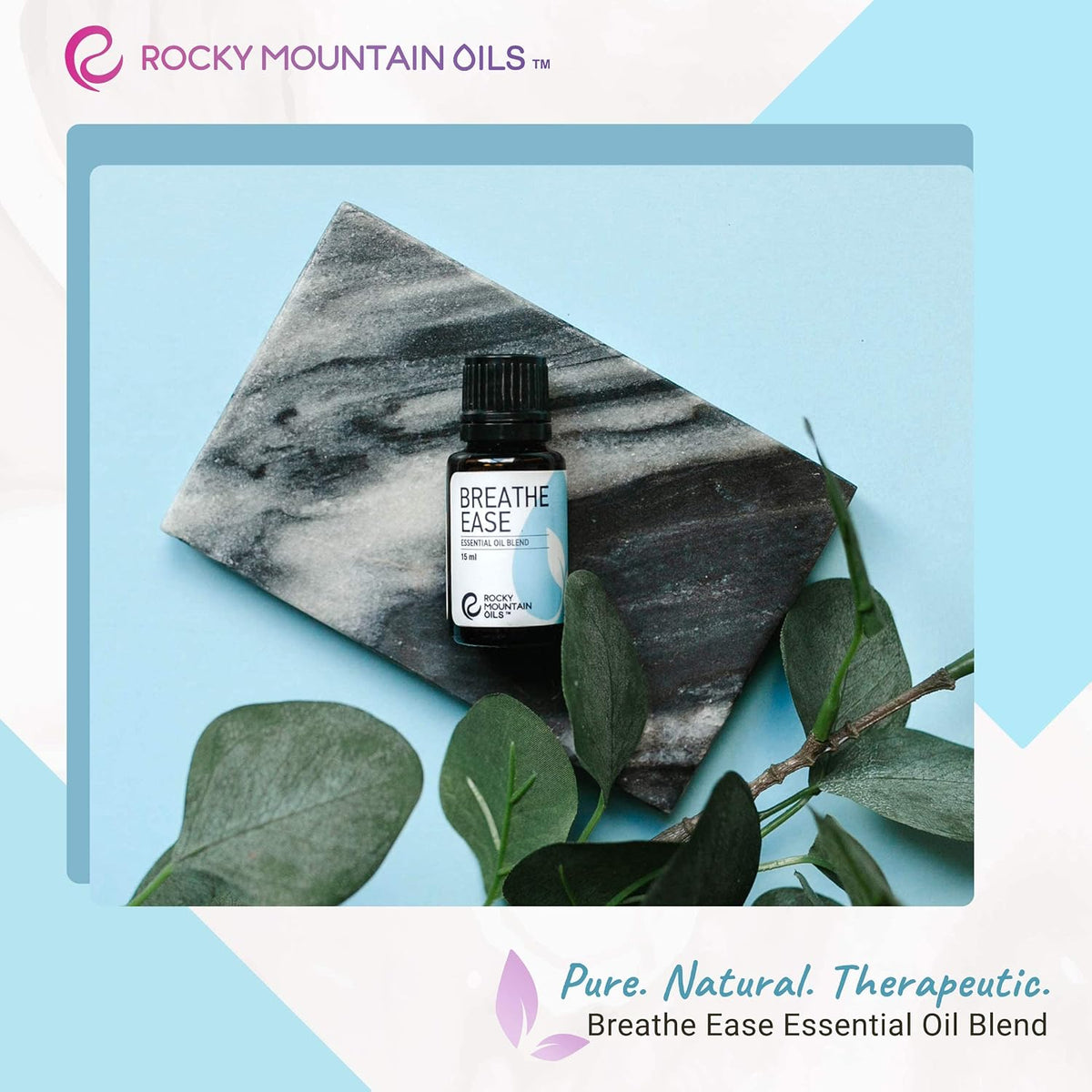 Rocky Mountain Oils Breathe Ease Essential Oil Blend – Eucalyptus &amp; Peppermint for Congestion, Breathing &amp; Sinus Support – Diffuser &amp; Relaxation – 15ml