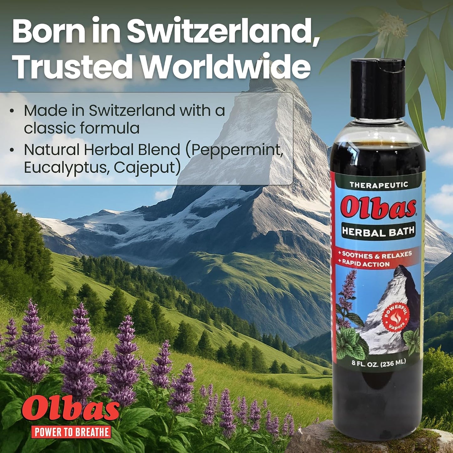 Olbas Herbal Bath 1 Pack, 8 fl oz (236 ml) Sore Muscle Bath Soak & Natural Muscle Relaxer Bath, Each Aromatic Swiss Formula with Essential Oils & Chlorophyll, Relaxing Bubble Bath for Men