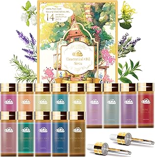 Fragrance Essential Oils Set - 14pcs, Aromatherapy Oils for Skin, Diffusers, Home Care, Humidifier Laundry, Candle Making - Tea Tree, Sandalwood, Lavender, Vanilla, Eucalyptus and More (5mL)