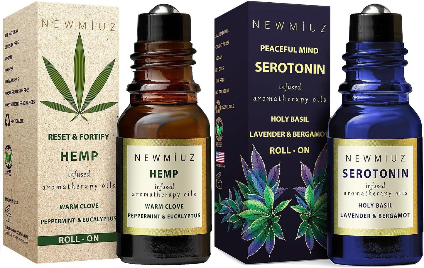 Migraine Headache Stick Roll on Peppermint Eucalyptus Clove and Arnica & Destress Roller Holy Basil Lavender and Bergamot Pack of 2