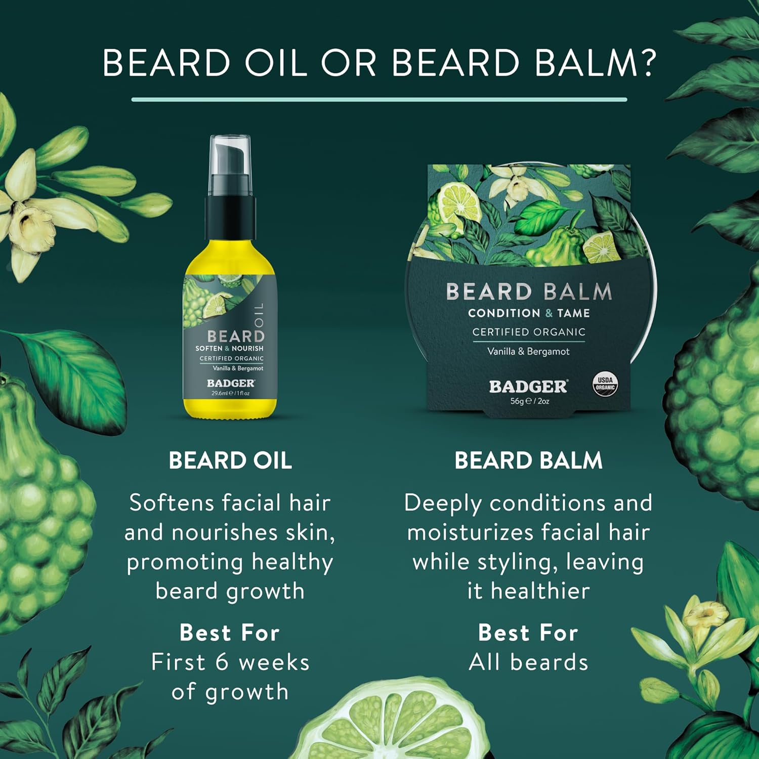 Badger Beard Oil, Babassu & Jojoba, Certified Organic, Premium Beard Conditioner, Beard Oil for Dry Skin, Beard Oil for Long Beards, Facial Hair Oil, 1 fl oz Glass Bottle