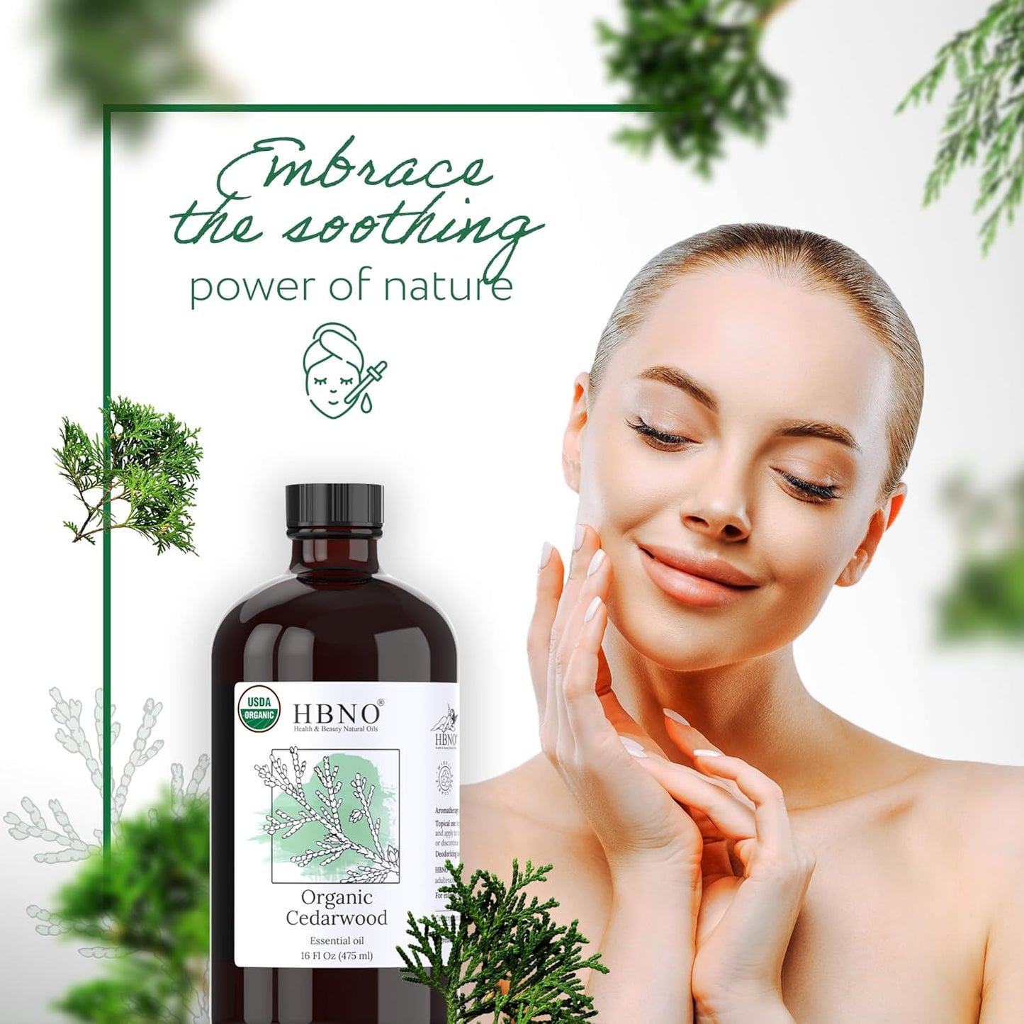 HBNO Organic Cedarwood Oil - Huge 16 oz (475ml) Large Size - Ideal for Diffusers, Cleaning Agents, Deodorizers.