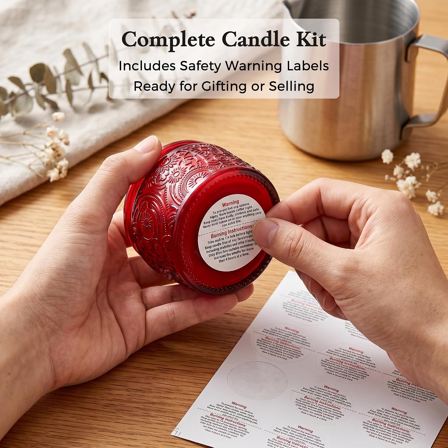 4 oz Red Sun Moon Stars Candle Jars with Metal Lids, 18 Pack | Patented Embossed Design, Includes Wick Centering Devices & Warning Labels, Multiple Color Options
