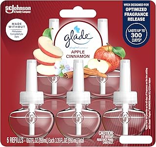 Glade PlugIns Refills Air Freshener, Scented and Essential Oils for Home and Bathroom, Apple Cinnamon, 3.35 Fl Oz, 5 Count