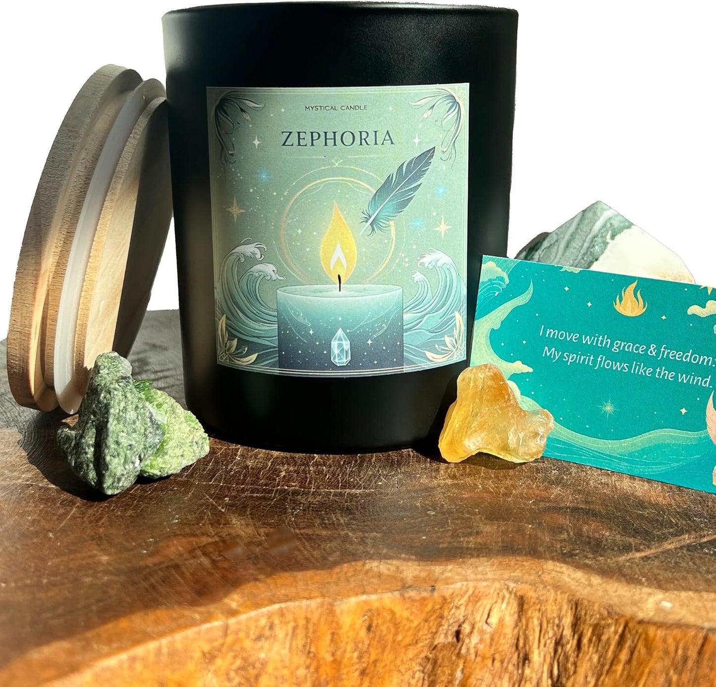 Eucalyptus & Sea Salt Aromatherapy Soy Wax Candle for Morning Reset, Spiritual Cleansing, Breathwork | 10 oz Scented Candle - Zephoria Ritual Candle by Wick & Whisper